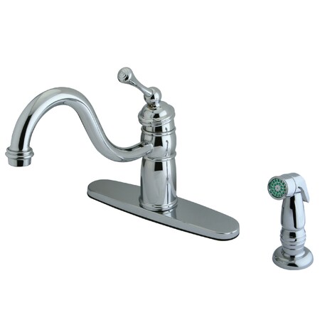 Kingston Brass Mono Deck Mount Kitchen Faucet W/ Sprayer, Chrome KB1571BLSP
